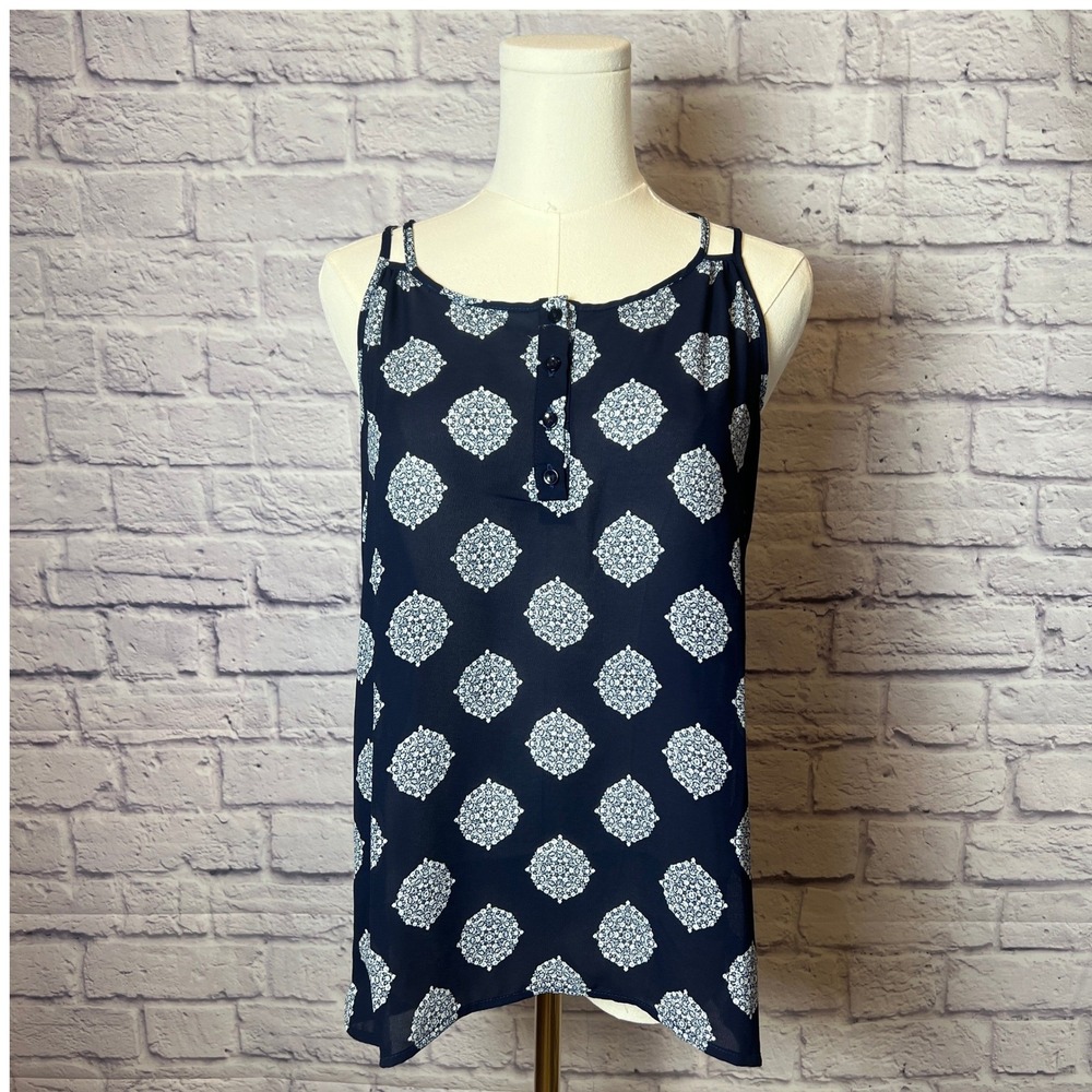 Pink Rose Women's Small Navy Printed Tank Racerback Chiccore Minimalcore